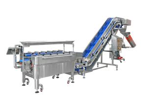 Halbautomatisches System zum Wiegen und Verpacken von Obst und Gemüse in Netzbeuteln