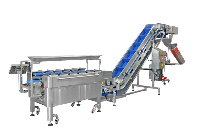 Halbautomatisches System zum Wiegen und Verpacken von Obst und Gemüse in Netzbeuteln